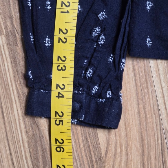 LOFT Peplum Blouse Long Sleeve Women's Size M Navy Blue White Boho Peasant - Picture 7 of 7